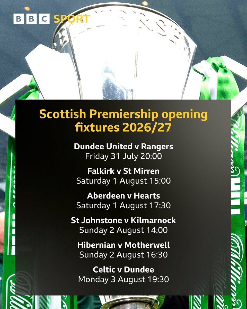 Scottish Premiership fixtures 2026-27